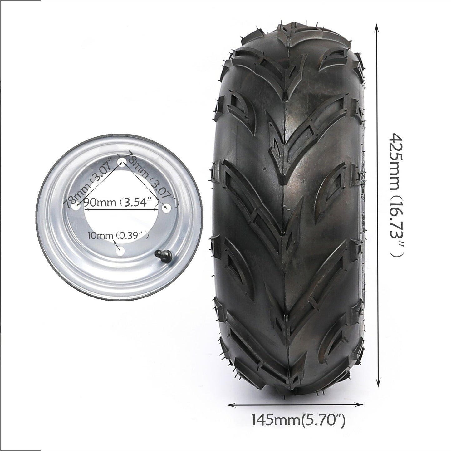 4-piece set of 16x8-7 tires and rims with 4 lugs + 23T axle for go-karts, all-terrain vehicles, and lawnmowers (Kazuma)