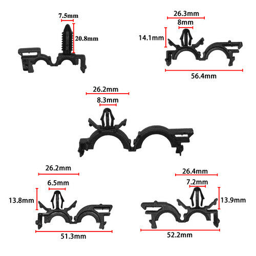 Automotive wiring harness clips, 6 different sizes suitable for Honda , GM, and for Mazda .