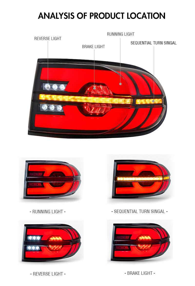 Smoked LED Tail Lights for Toyota FJ Cruiser 2006-2020 Rear Lamps Assembly Pair