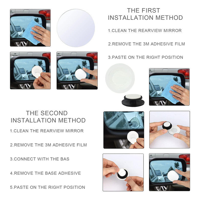2Pcs - Round Blind Spot Mirror HD Glass Frameless Convex Rear View 360¡ã Stick On