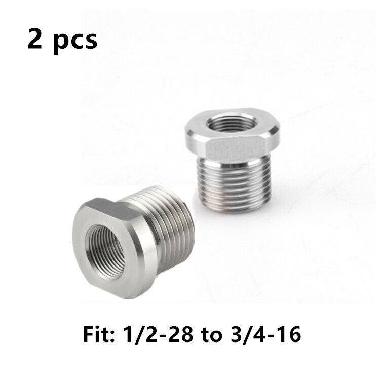 2 Pcs New 1/2-28 to 3/4-16 Threaded Oil Filter Adapter - Stainless Steel O
