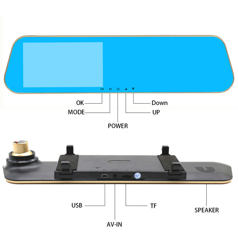 Car 1080P Dash Cam Rear View Mirror Dual Lens Backup Camera Dvr Video Recorder