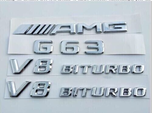 Chrome G63 AMG V8 BITURBO Letters Trunk Embl Badge Sticker for AMG G63