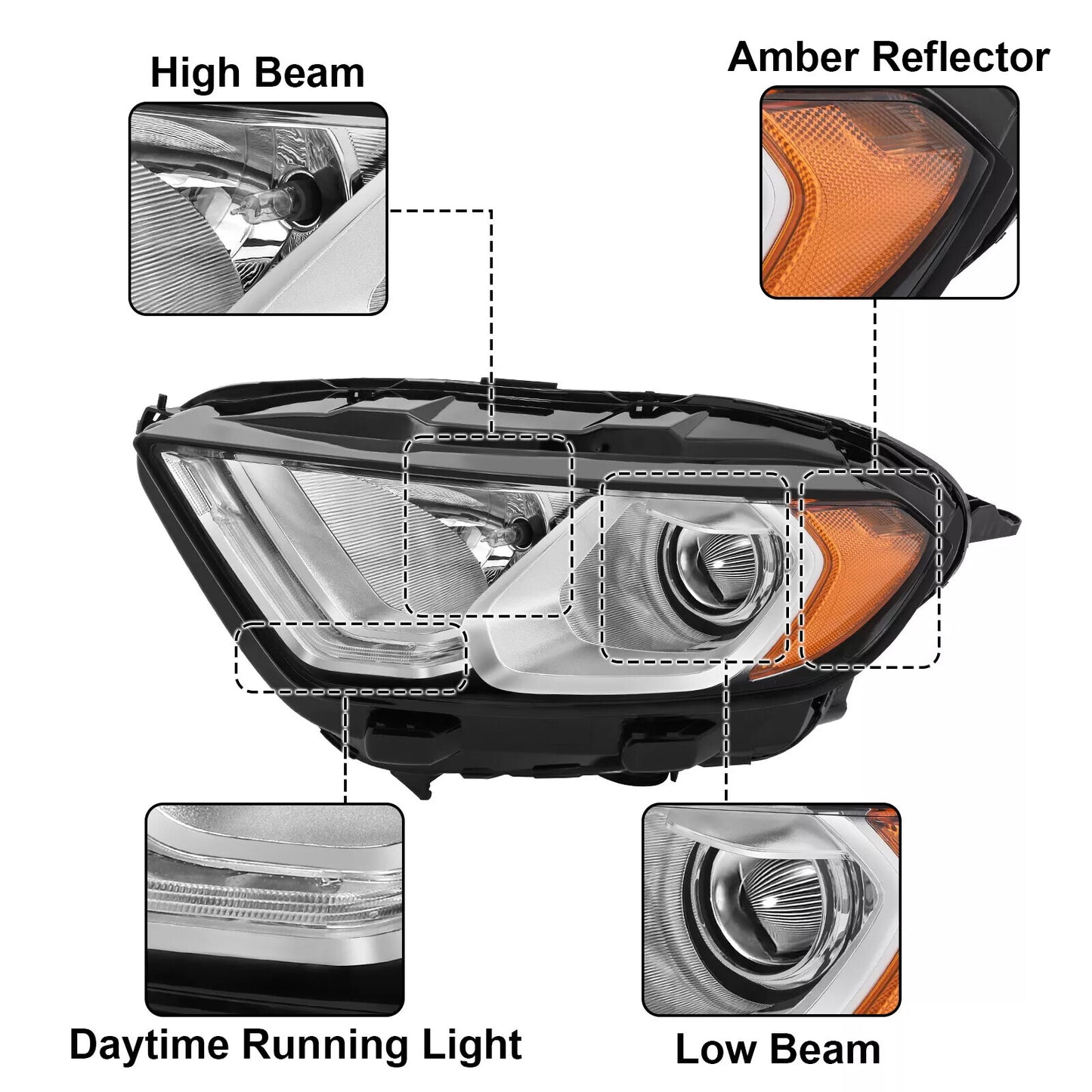 2Pcs LED DRL Headlights For 2018-2022 for Ford EcoSport Halogen W/Bulbs Left+Right