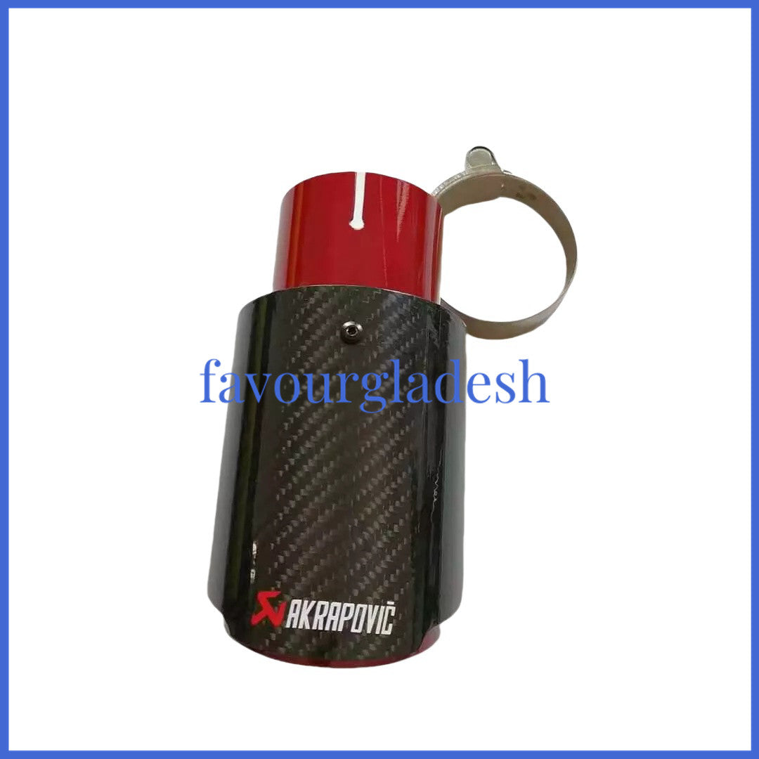 1X 2.5 63mm 3.589mm Akrapovic Glossy Carbon Fiber Exhaust tip Red End pipe