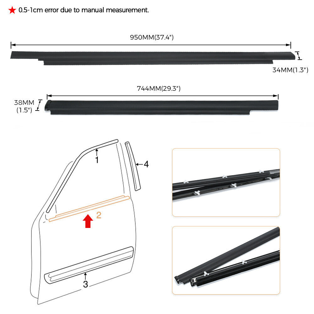 for Toyota 01-07 Sequoia Door Belt Molding Trim Seal Weatherstrip Full Set 4pc