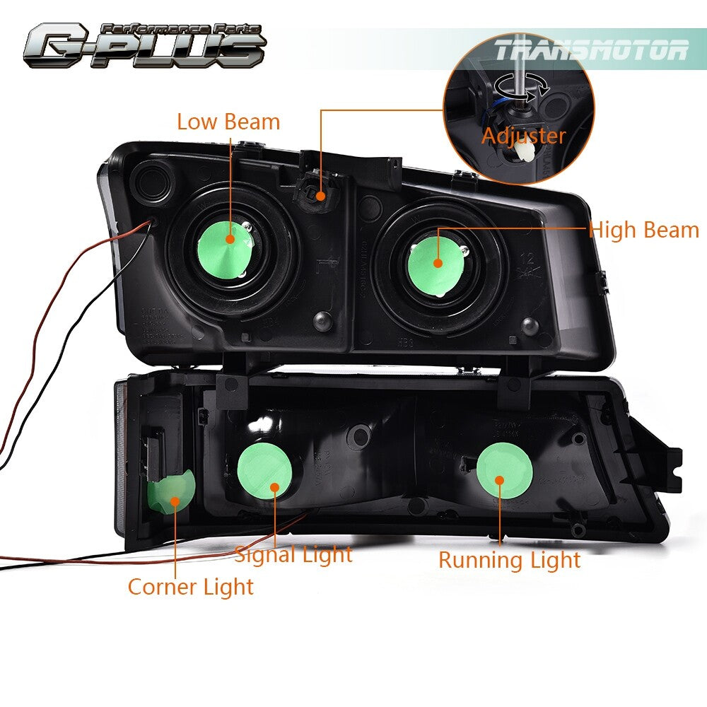 Suitable for 03-06 Silverado 1500 2500 2500 HD Smoke LED Headlights + Red Taillights