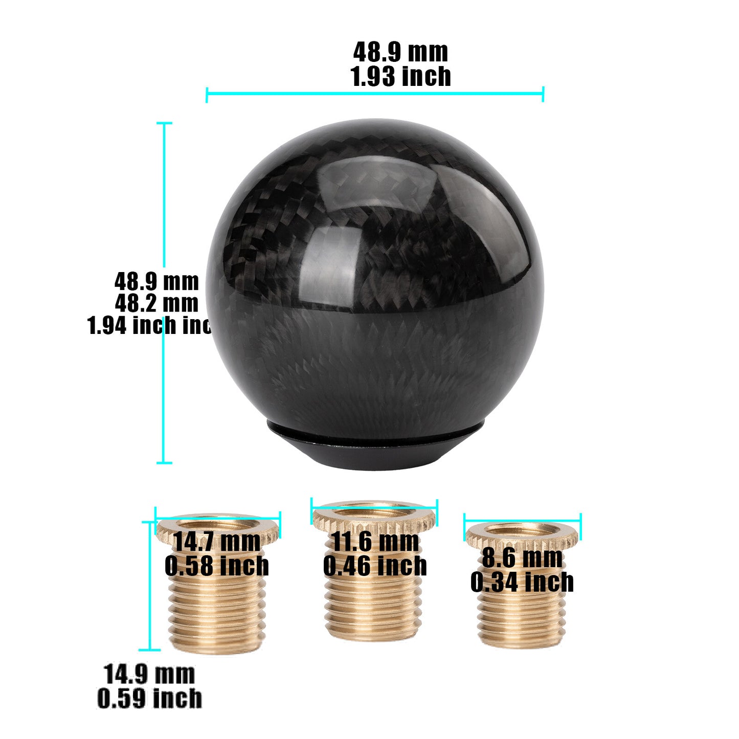 1Set Fits For Black Car Round Ball Gear Shift Knob Stick Shifter Lever Adapter