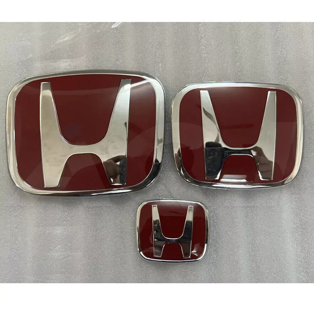 3PCS Front Rear Steering JDM Red H Badge Fit for CIVIC Sedan 2016-2021 4Dr NEW