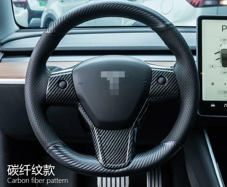 Carbon ABS Steering Wheel Button Cover Trim 1pcs for Tesla Model 3 Y 2017-2023