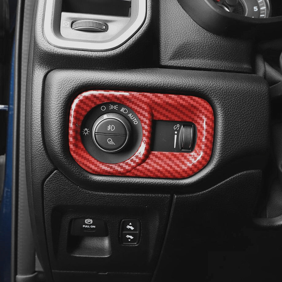 Red Carbon Car Headlight Switch Cover Trim for Dodge for RAM 1500 19-24