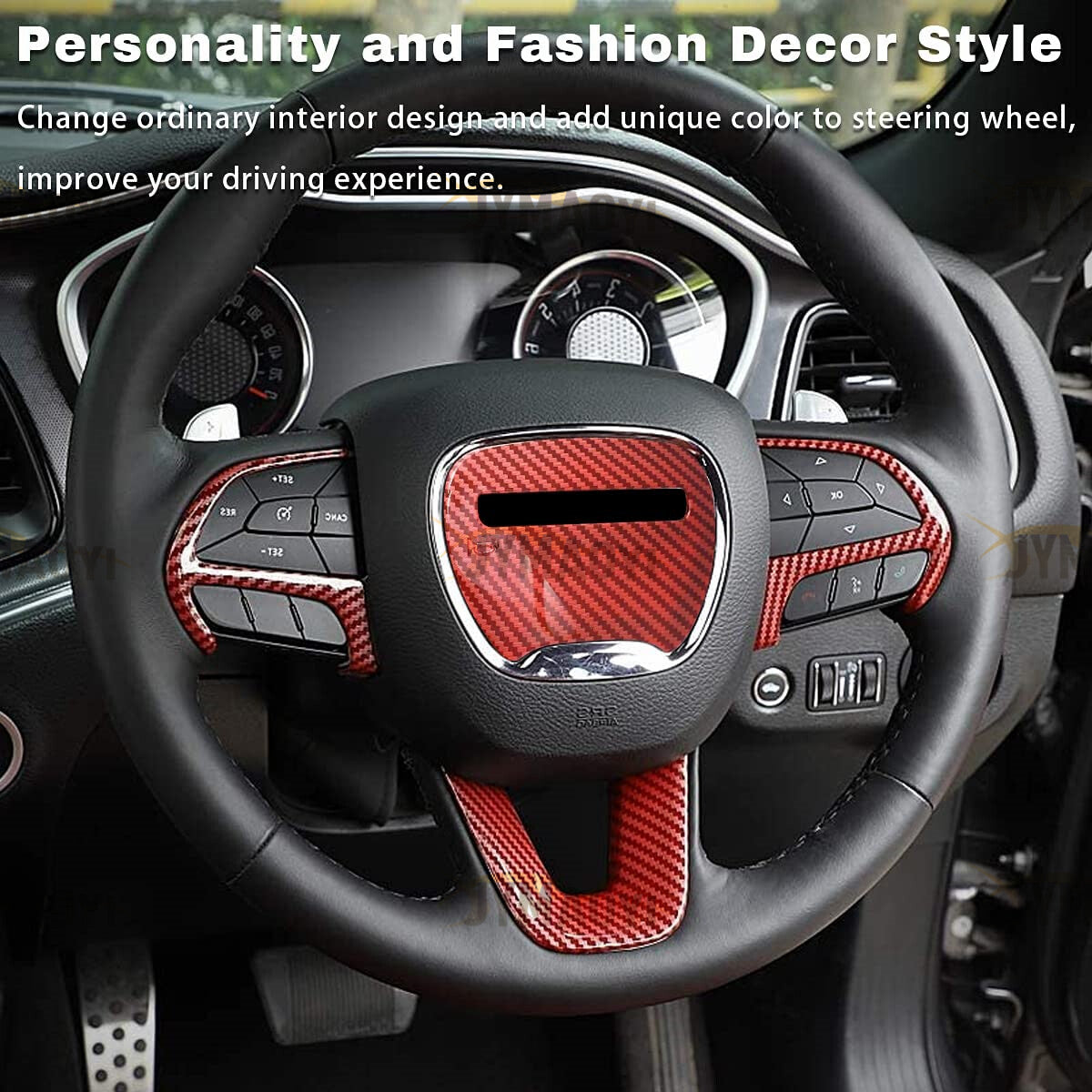 4x For 2014¨C2022 for Dodge Durango Accessory Carbon Fiber Steering Wheel Cover Trims