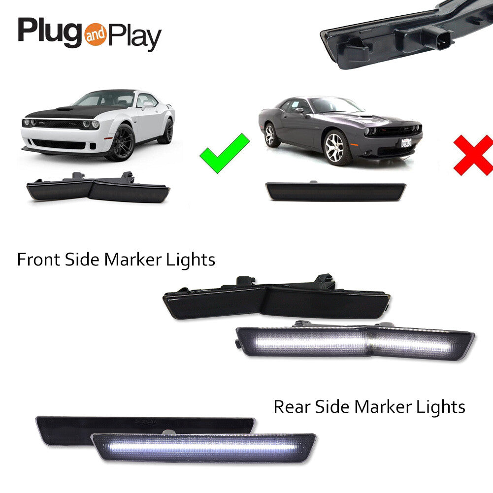 Front and rear white LED fender side marker lights for Dodge for Challenger 2018 - 22