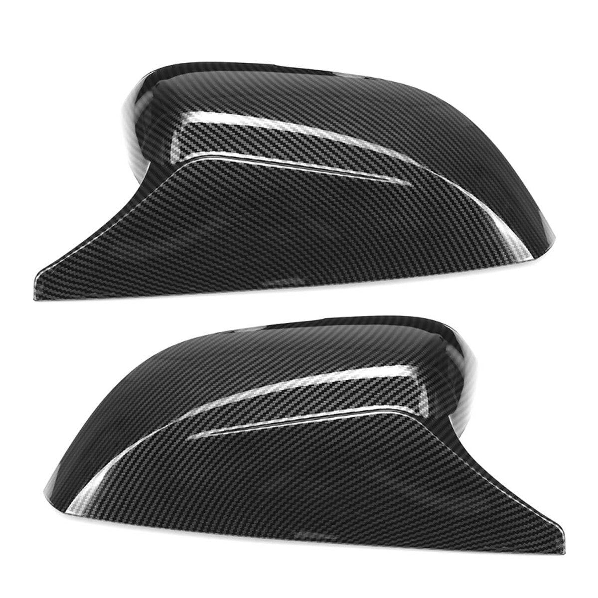 Two rearview mirror caps for 2014-2021 for Infiniti Q50, Q60, and M3 carbon fiber models.
