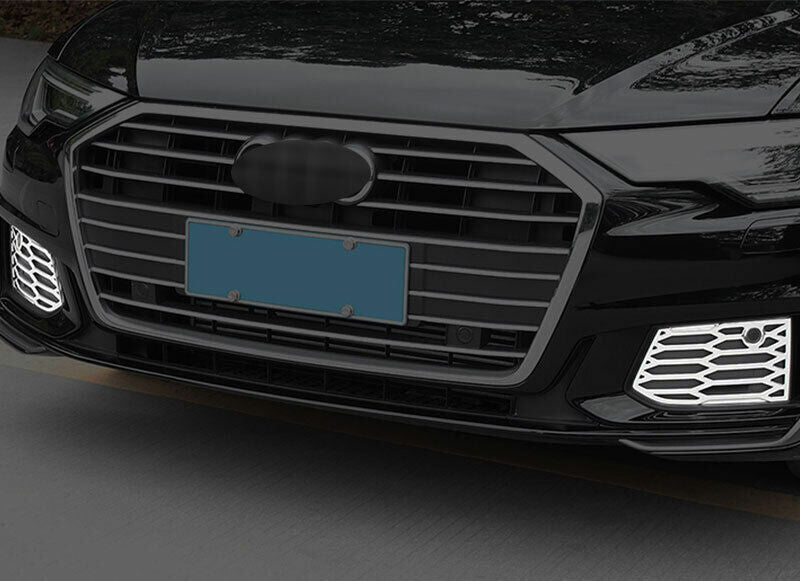 2-Piece Silver Titanium Front Fog Light Frame Trim for Audi A6 2019 - 2020 - 2022