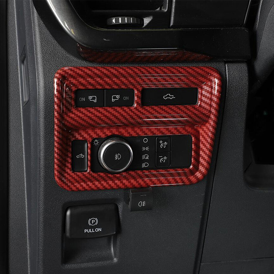 Suitable for 21-23 for Ford F150/F-150, red carbon fiber headlight switch button adjustment cover trim