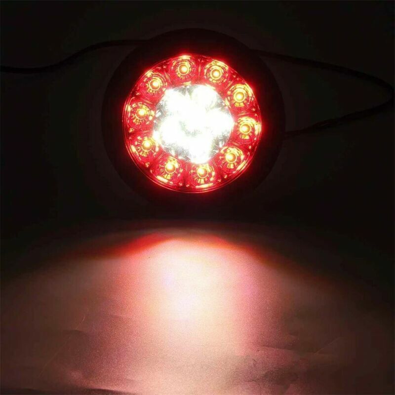 2X 4INCH Round Red White 16 LED Truck Trailer Brake Stop Turn Signal Tail Lights