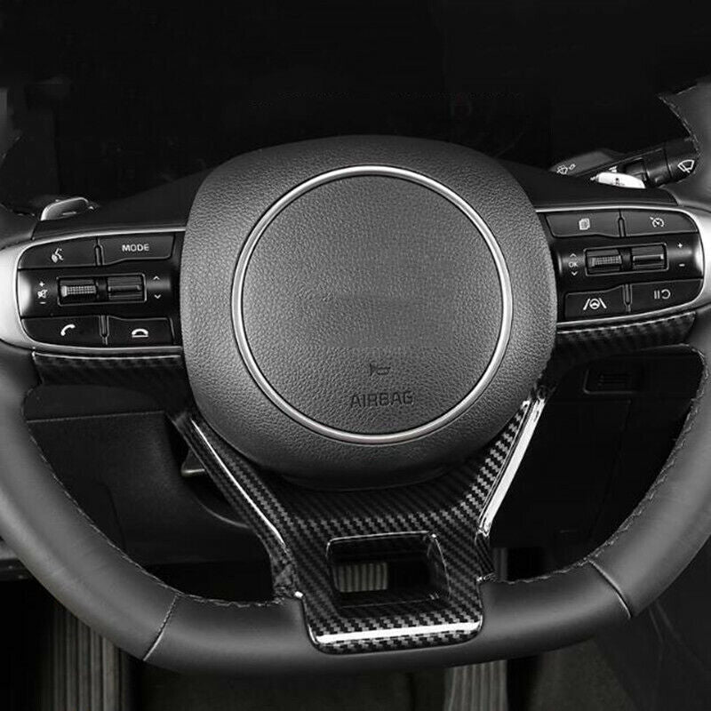 Carbon Fiber Inner Steering Wheel Decor Cover Trim Fit for KIA K5 2020-2023 1PCS