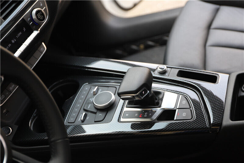 Console Gear Shift Frame Cover Trim 2PCS Fit for Audi A4L 2017-2019 Carbon Fiber