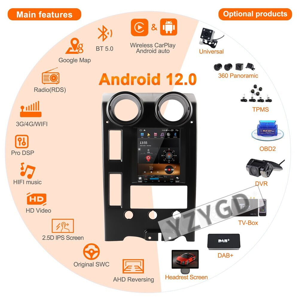 for Hummer H2 2004-2007 Stereo Android Car Radio CarPlay Receiver Screen 64GB