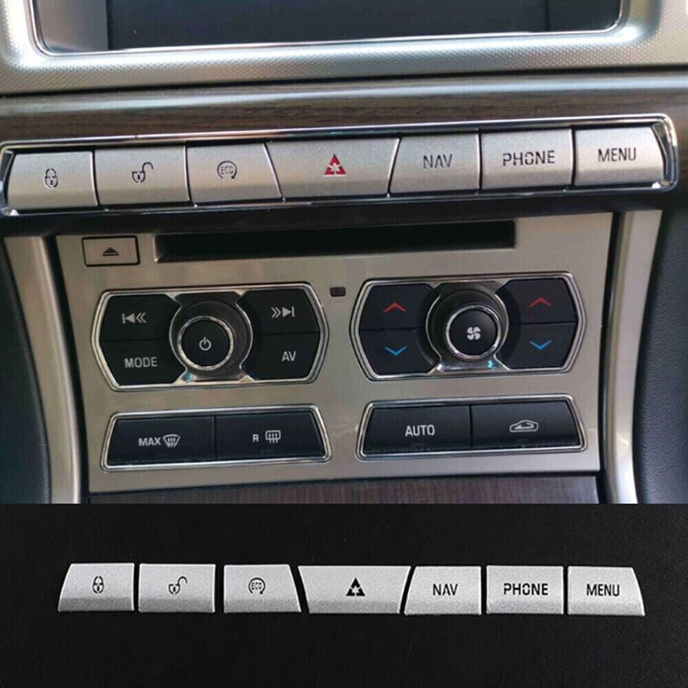 7PCS Alloy Silver Multimedia Button Trim for Jaguar XF 2012-2015 Car Accessories