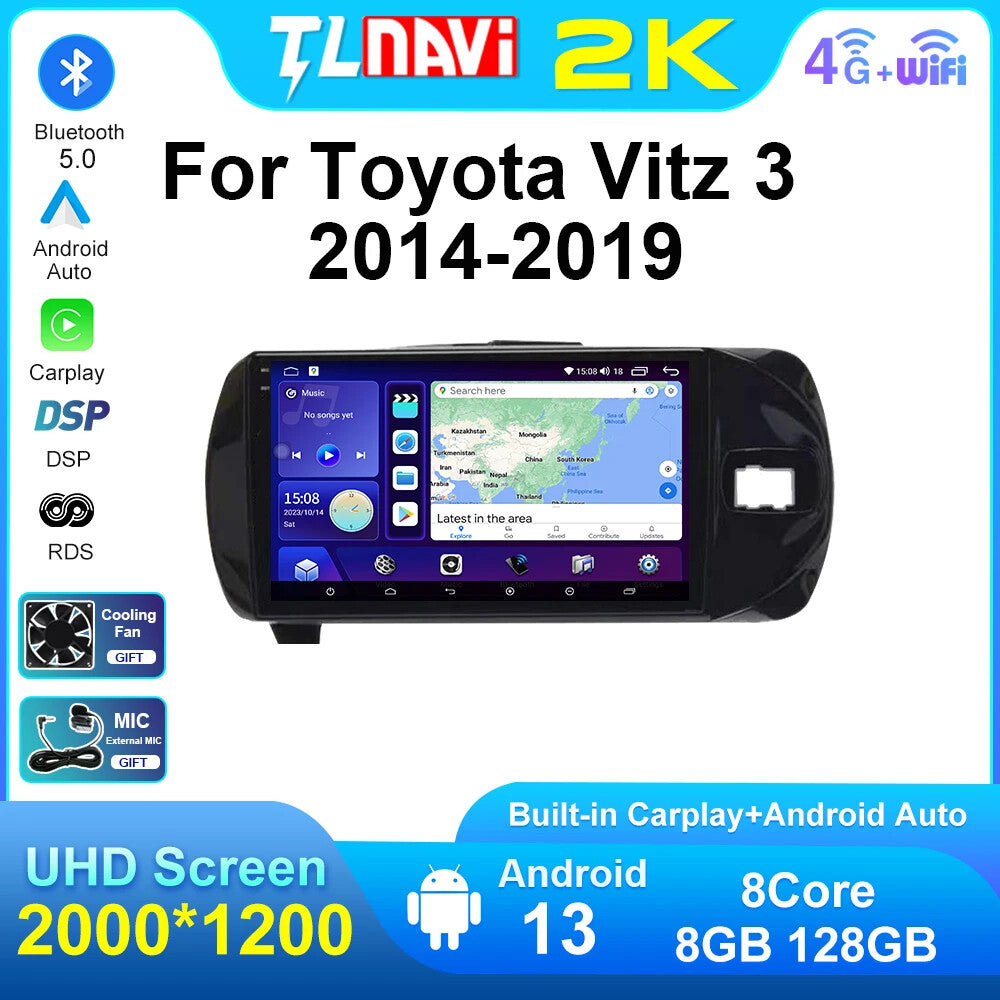 for Toyota Vitz3 XP130 Car Radio Parts Stereo Player Navigation GPS Auto Carplay