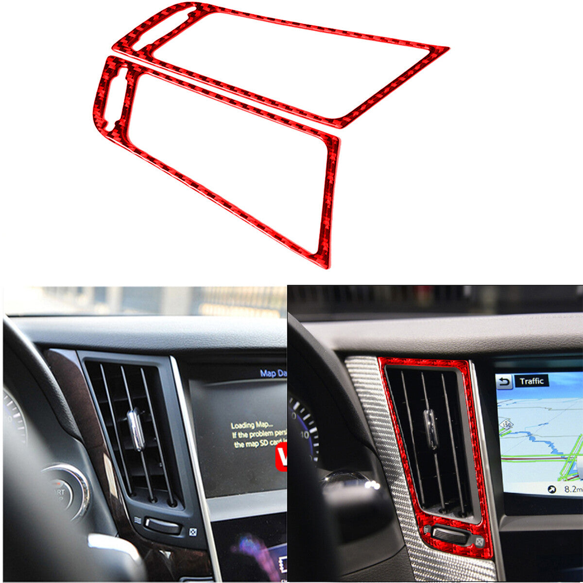 Red Carbon Fiber Air Vent Outlet Panel Trim Fit for Infiniti Q50 Q60 2014-2019