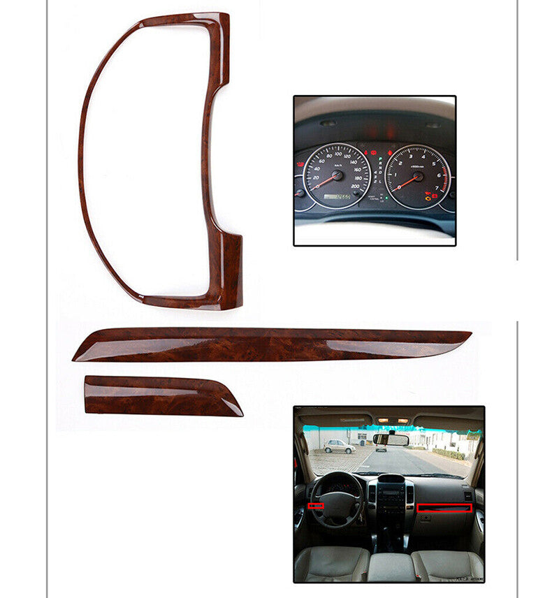 28x Wood Grain Inner Dash Trim Kit Cover Refit for Toyota Prado FJ120 2003-2009