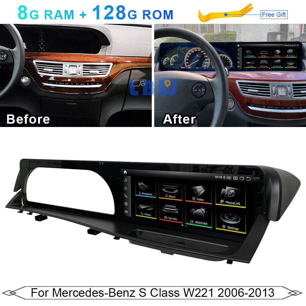 8G+128G for Mercedes-Benz S Class W221 2006-2013 Car GPS Nav Wifi Stereo Carplay