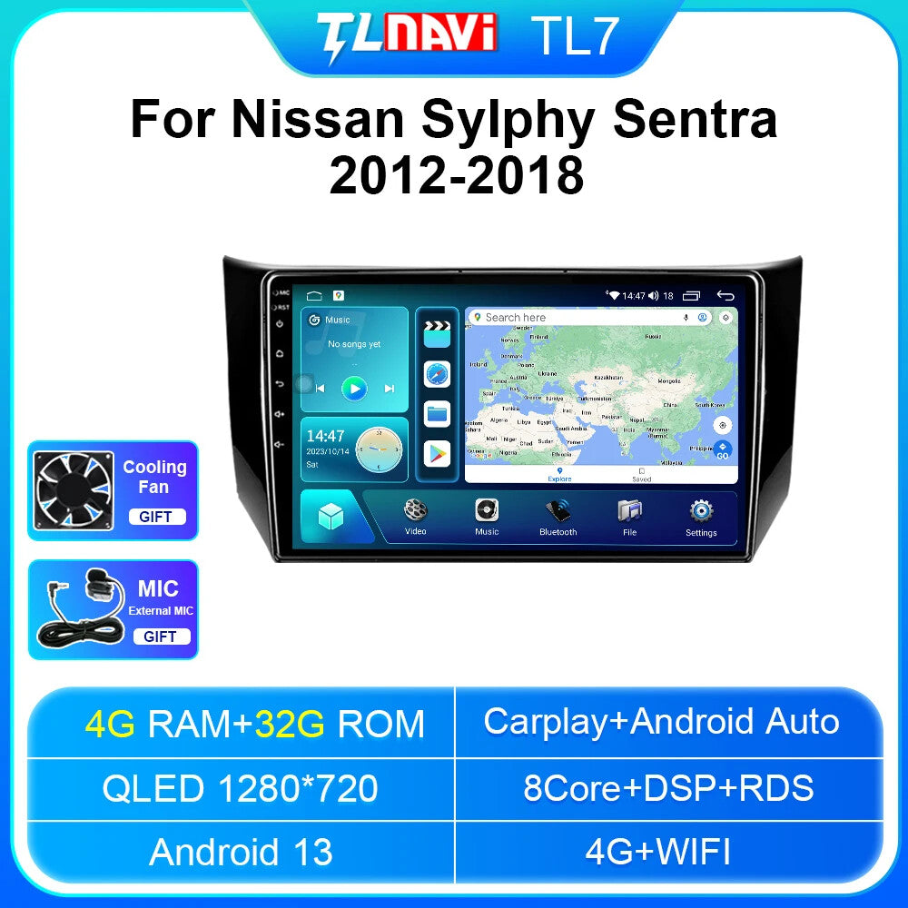 Car Radio Multimedia Player for Nissan Sylphy B17 Sentra 2012-2018 Stereo GPS