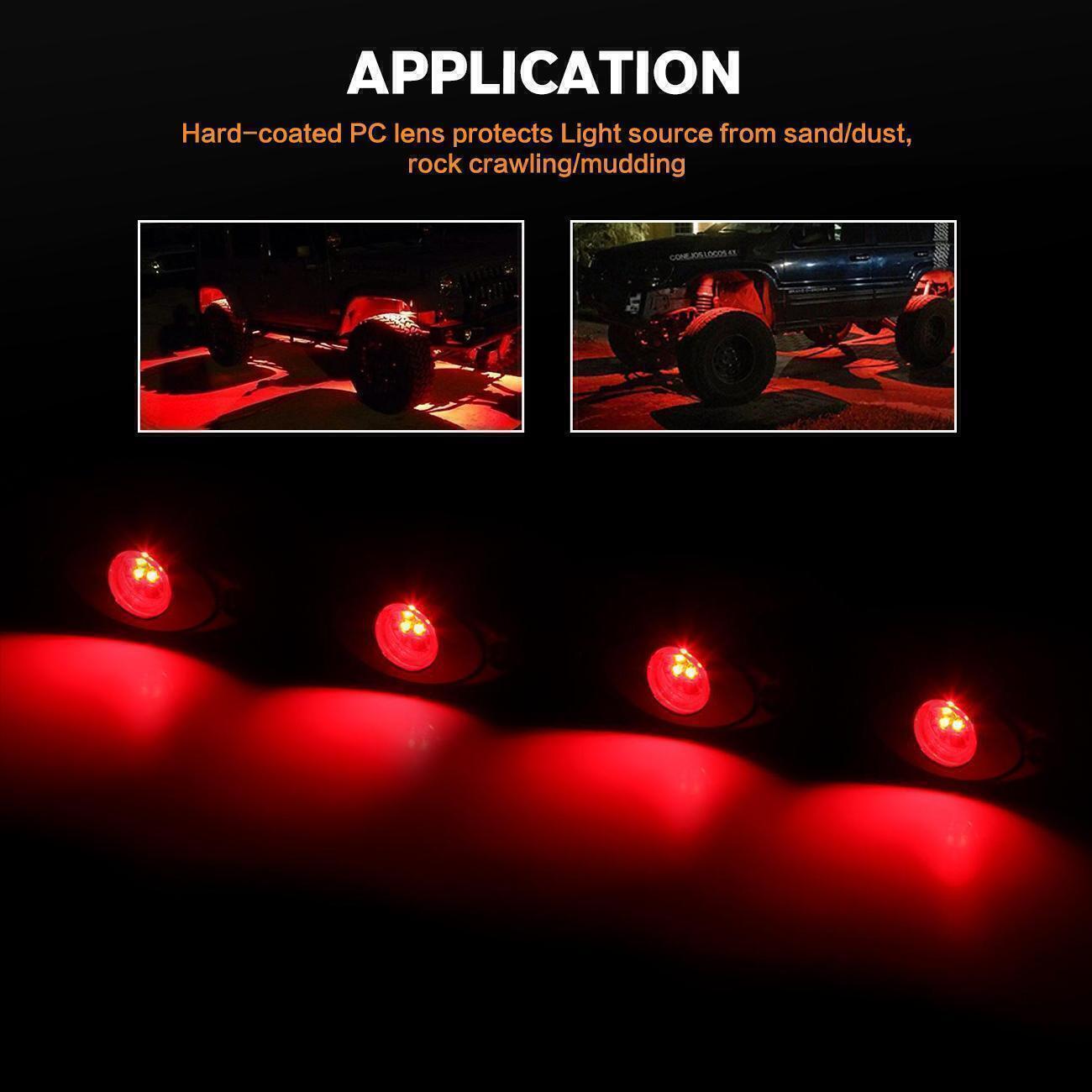 4-20X Red LED Rock Light 4Pods Lights for JEEP Under Body Off Road Truck Car ATV