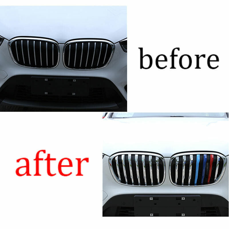 for BMW X1 F48 16-19 ABS Chrome+3-Color Front Grille Grill Ring Strip Cover Trim