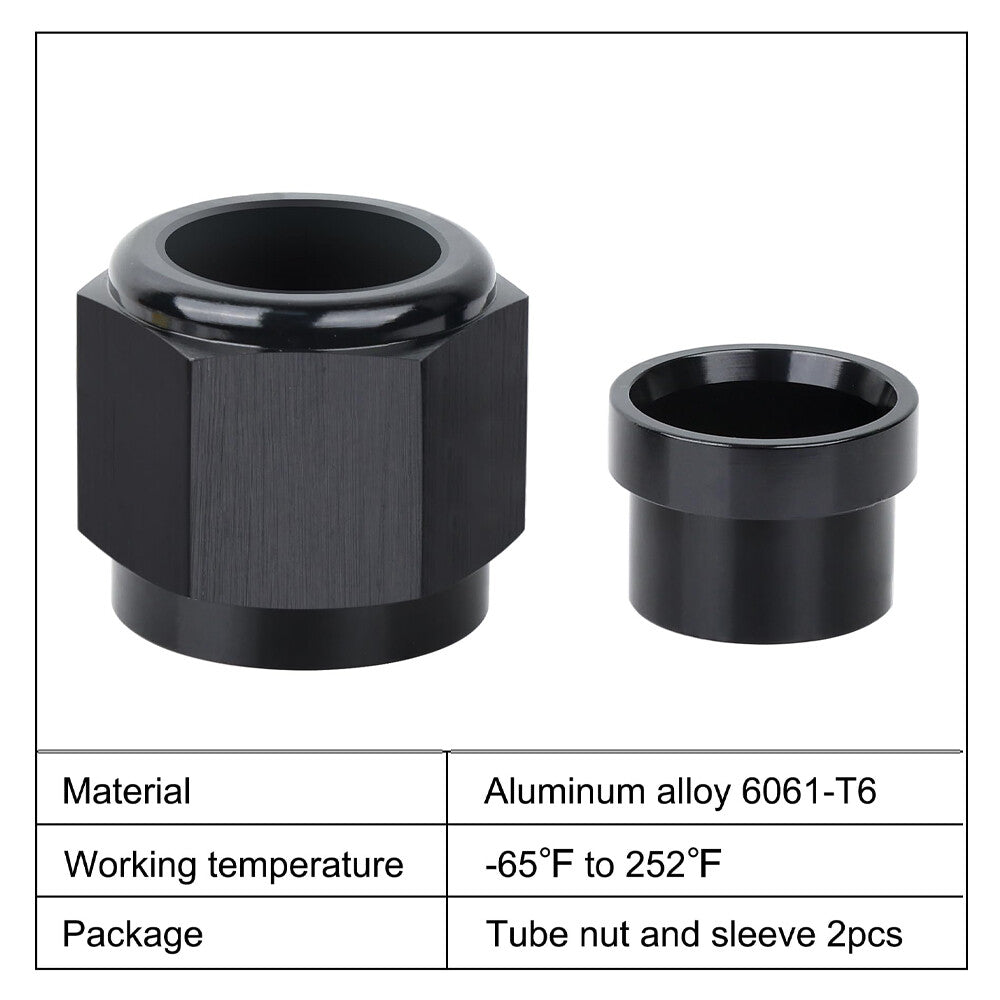 2Pcs 6AN Female To 3/8 Tube Nut  Sleeve 37 Degree Aluminum Fitting Hardline