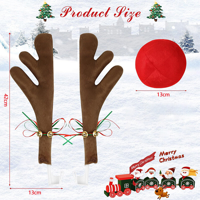 3Pcs Antlers And Red Nose Reindeer Decoration for Car Christmas Holiday Brown