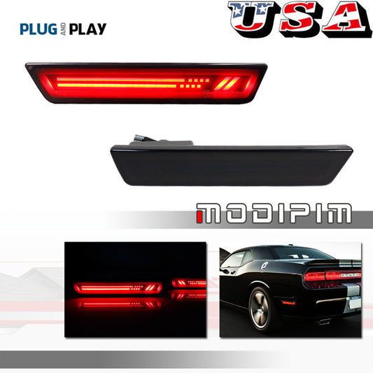 [SMOKE Lens] For 2008-14 for Dodge for Challenger Rear Fender LED Side Marker Lights - Red