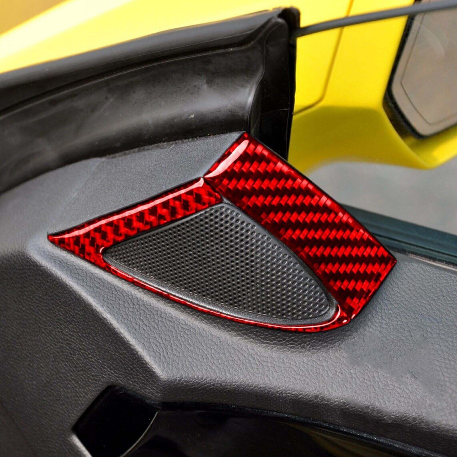 for Chevrolet Camaro 10-15 Front Door Speaker Horn Frame Red Carbon Fiber Trim