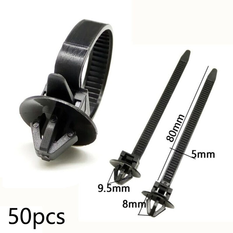 50pcs Nylon Cable Tie Wrap Fixed Fastener Clips Car Hose Fastening Zip Strap Kit