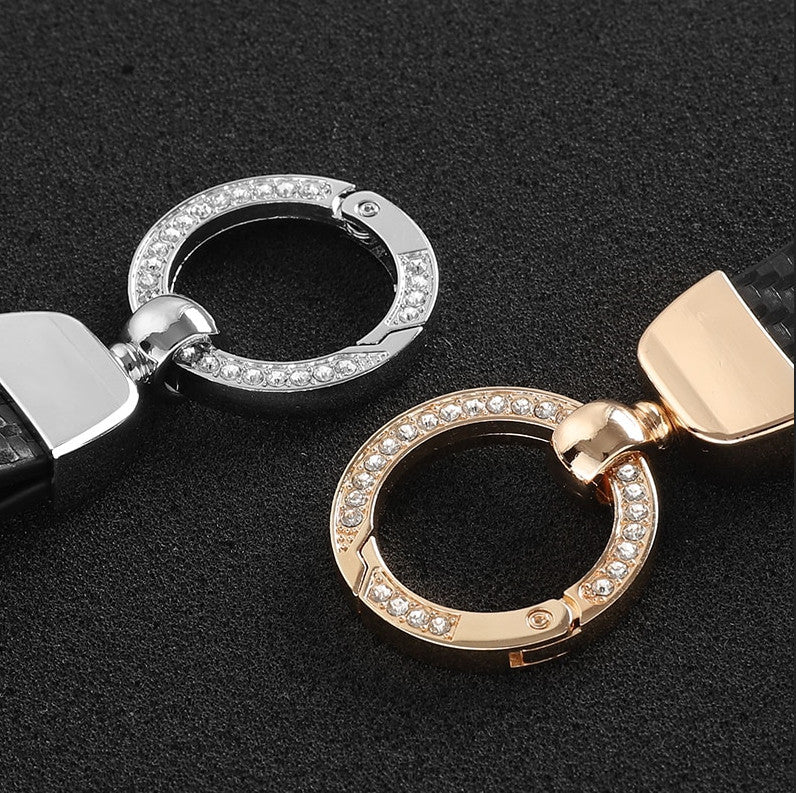 Black carbon fiber pattern silver zircon car keychain/key ring for Alfa Romeo