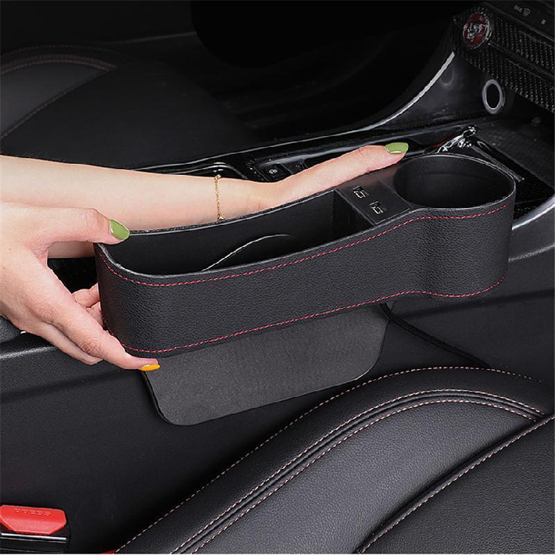 Car Storage Organizer Pocket PU Leather Dual USB Parts Right Side for Seat Catch