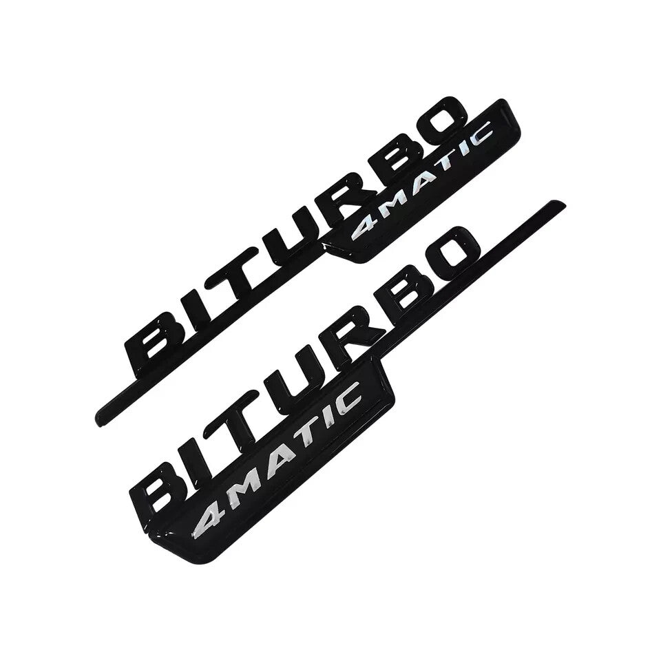 BITURBO 4MATIC Emblem AMG Fender Black Logo Badge For AMG C43 E43 GLC43 2X
