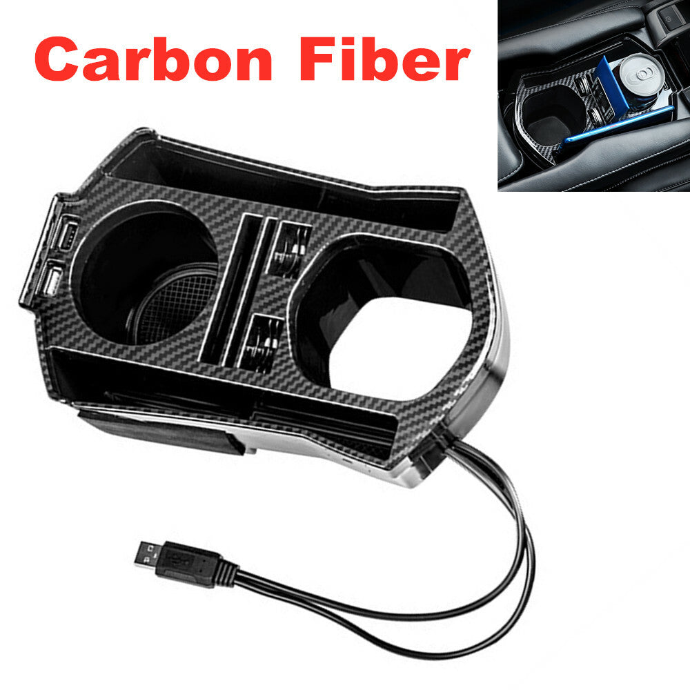 Carbon Fiber Car Center Console Double Cup Holder Fit for Honda for Civic 2016-2021