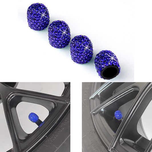4Pcs Fashion Diamond Bling Car Tyre Tire Wheel Rims Air Valve Stem Cap Dark Blue