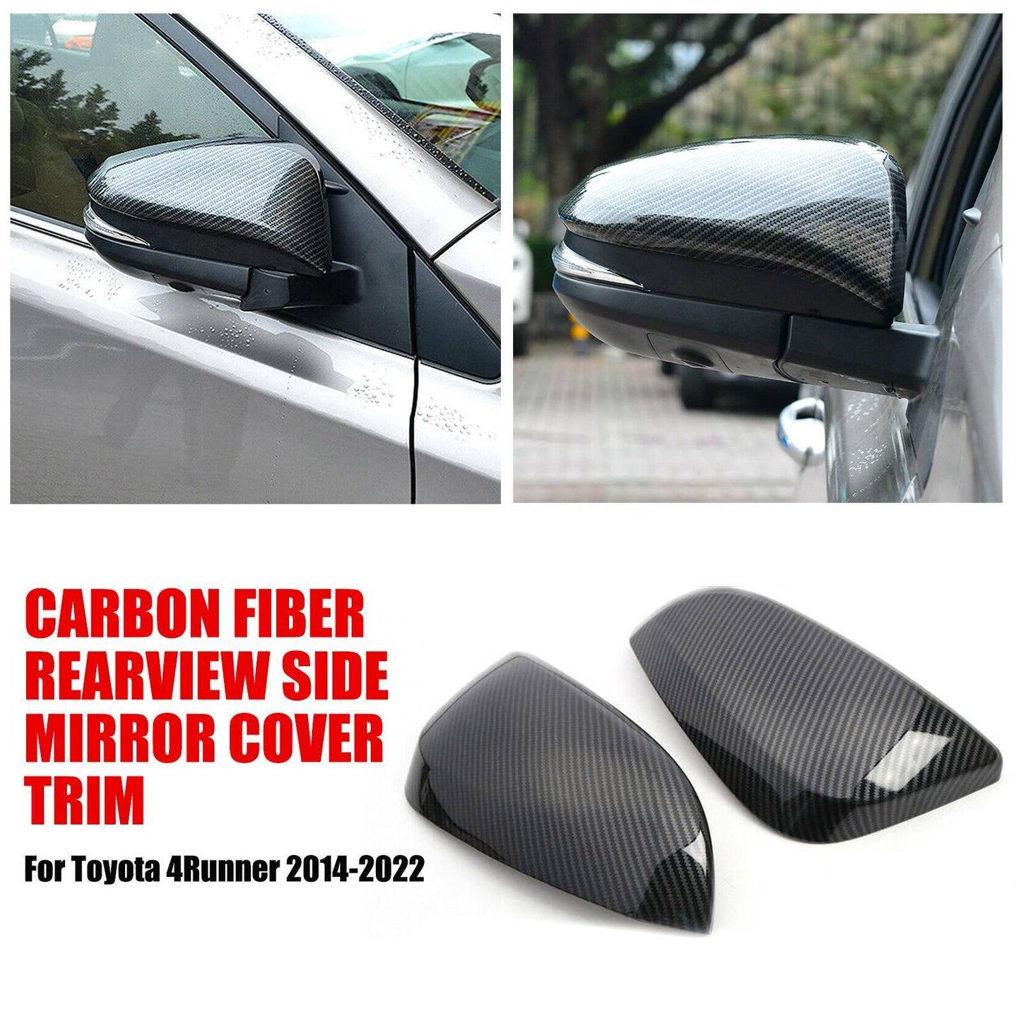 2pcs Carbon Fiber Side Rearview Mirror Cover Caps for Toyota 4Runner 14-22 AT