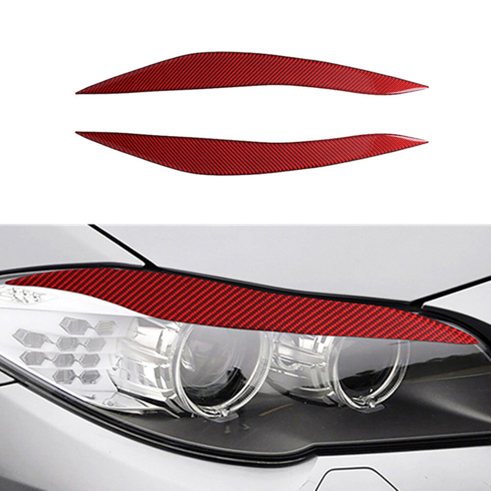 2x red carbon fiber headlights eyebrow trim for BMW 5 Series F10 2010-2013