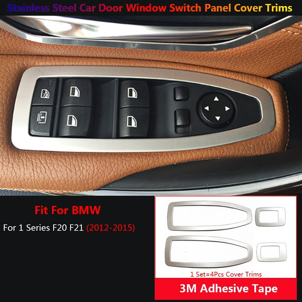 4 x Stainless for BMW 1 Series F20 Car Inner Door Window Switch Panel Cover Trim