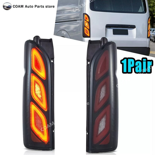 A pair of LED taillights with animation for 2005-2018 for Toyota Hiace smoked taillights.