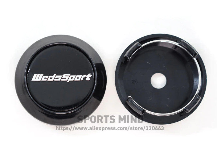 4-piece set of 64mm Weds Sport rim caps, center caps, and logos in black for TE37.