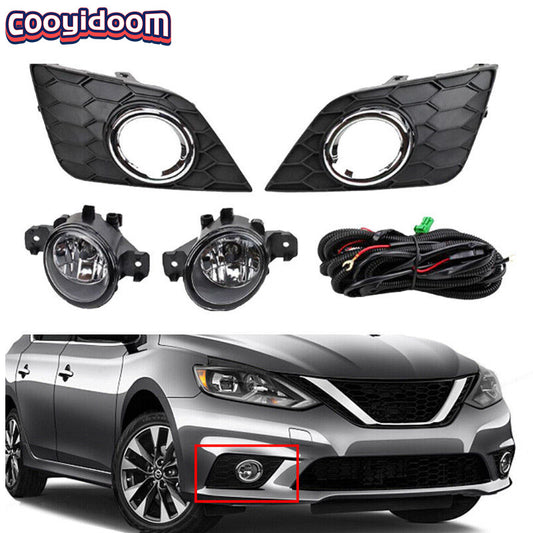 Fog Lights Left and Right Lamp Chrome Bezel for Nissan Sentra 2016-2019