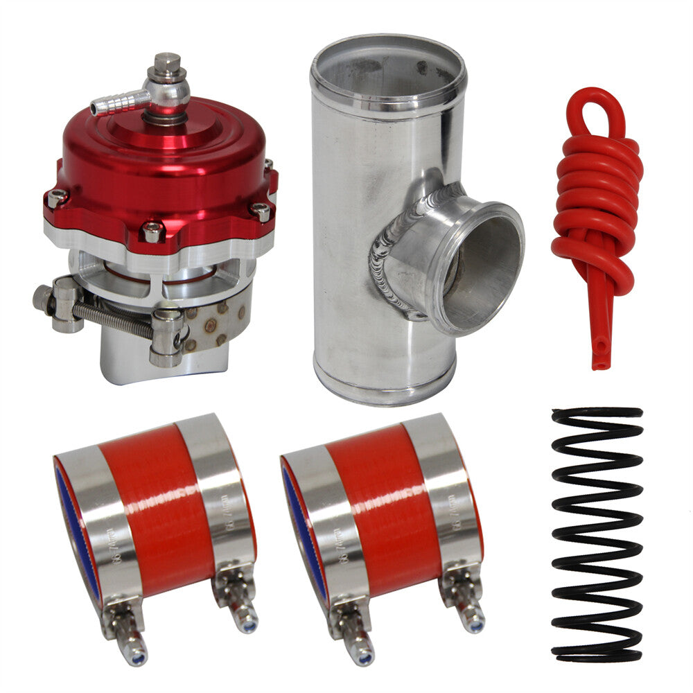50MM 35PSI Boost V-Band Turbo Blow Off Valve BOV+2.5'' Flange Pipe Hose Kit Red
