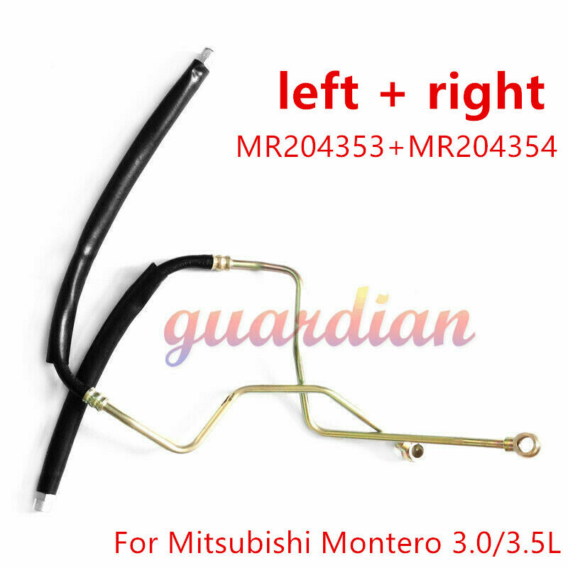 A pair of MR204353 and MR204354 oil cooler hoses for Mitsubishi Montero 3.0L and 3.5L engines.